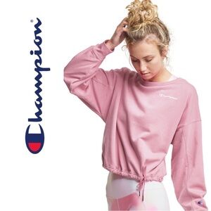 🆕 Champion Pink Cropped French Terry Crew Sweatshirt Size XS